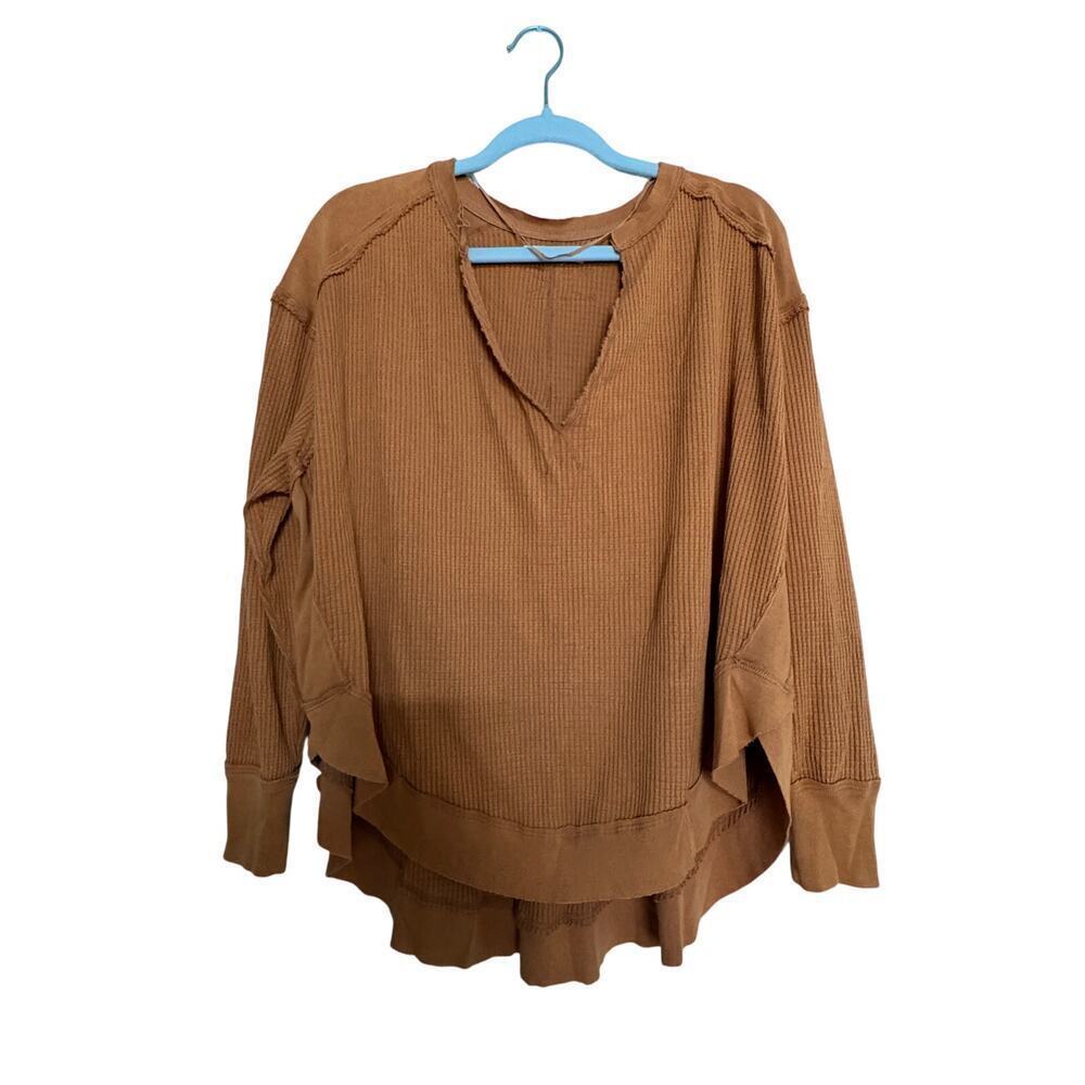 We the Free OversizedWaffle Pullover Top XS Orange V Neck Y2K ( like L)